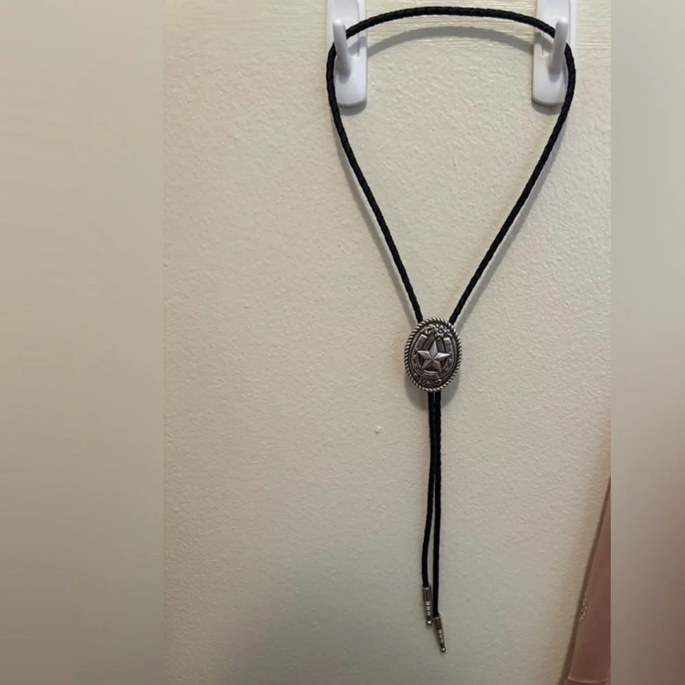 Western Star Silver Bolo Tie with Black Braided Cord - Picture 2 of 2